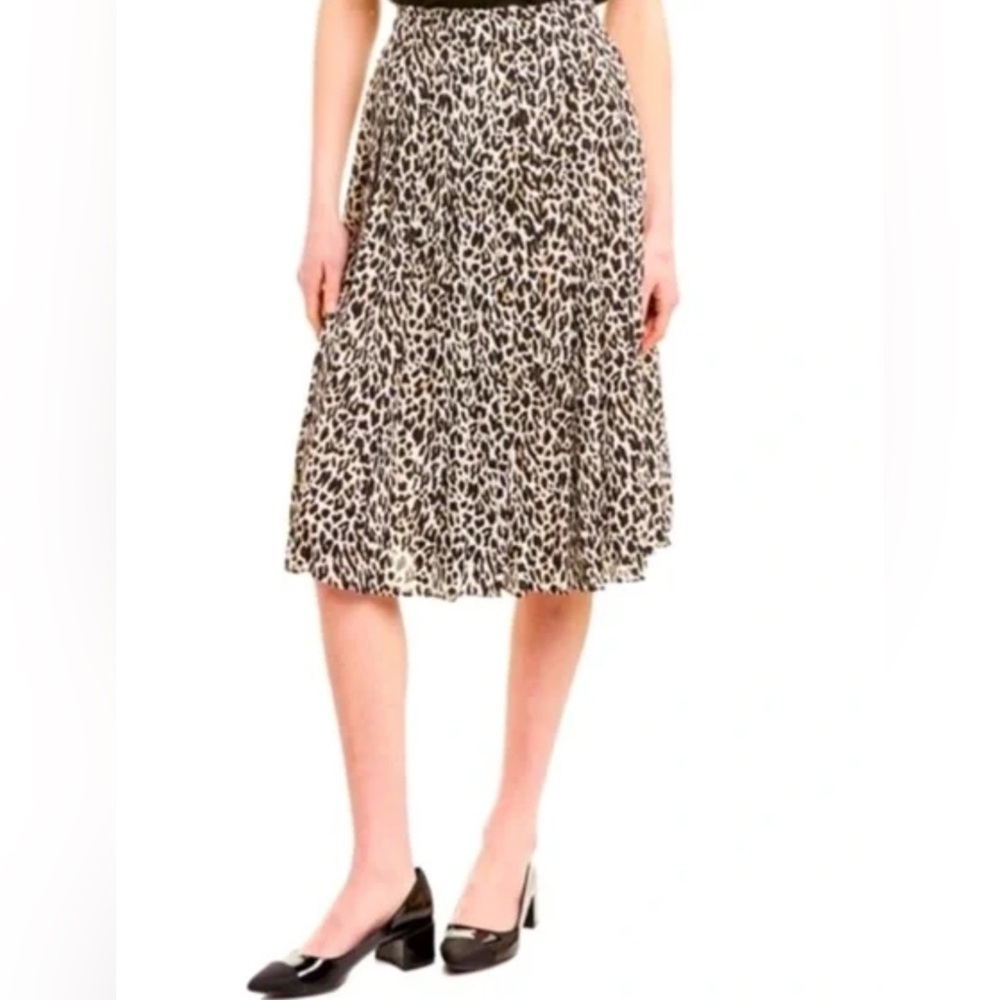 J. Crew Black and Cream Cheetah Print Pleated Midi Skirt Sz 12